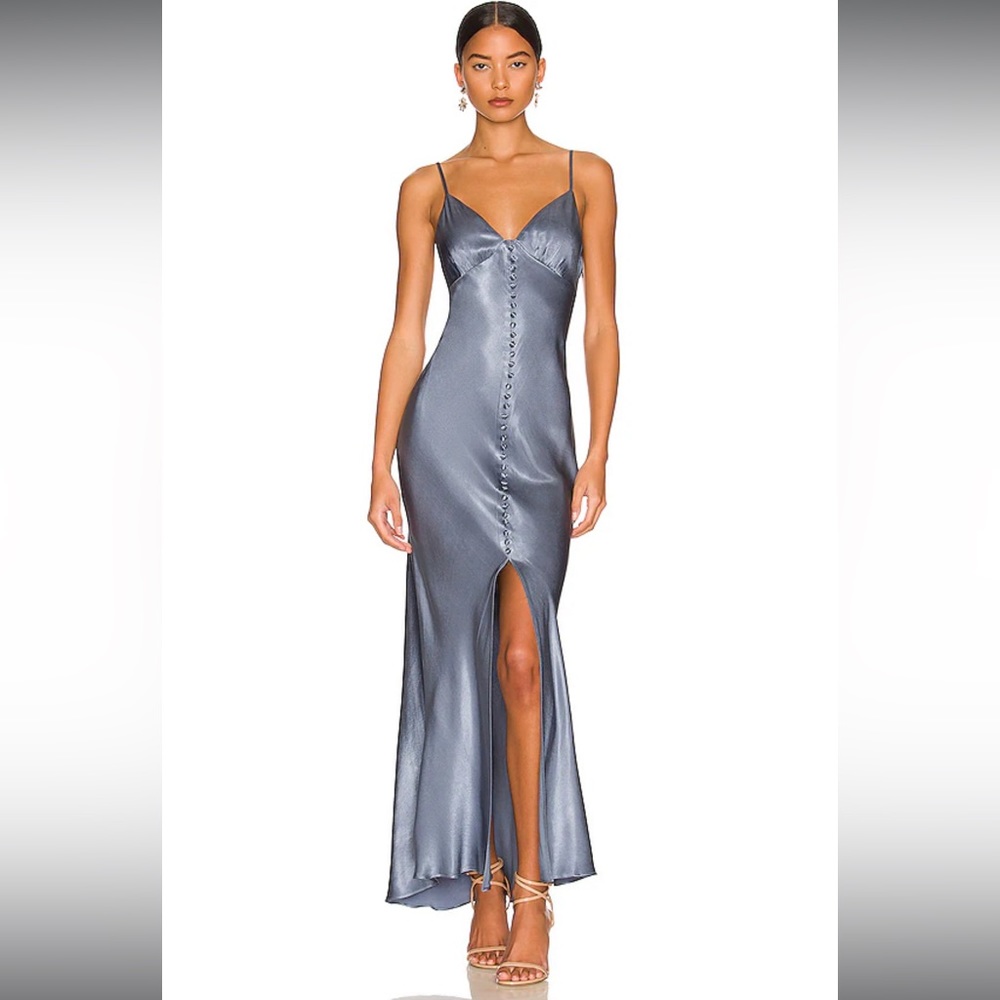 Shona Joy La Lune Bias Slip Dress in Blue Smoke